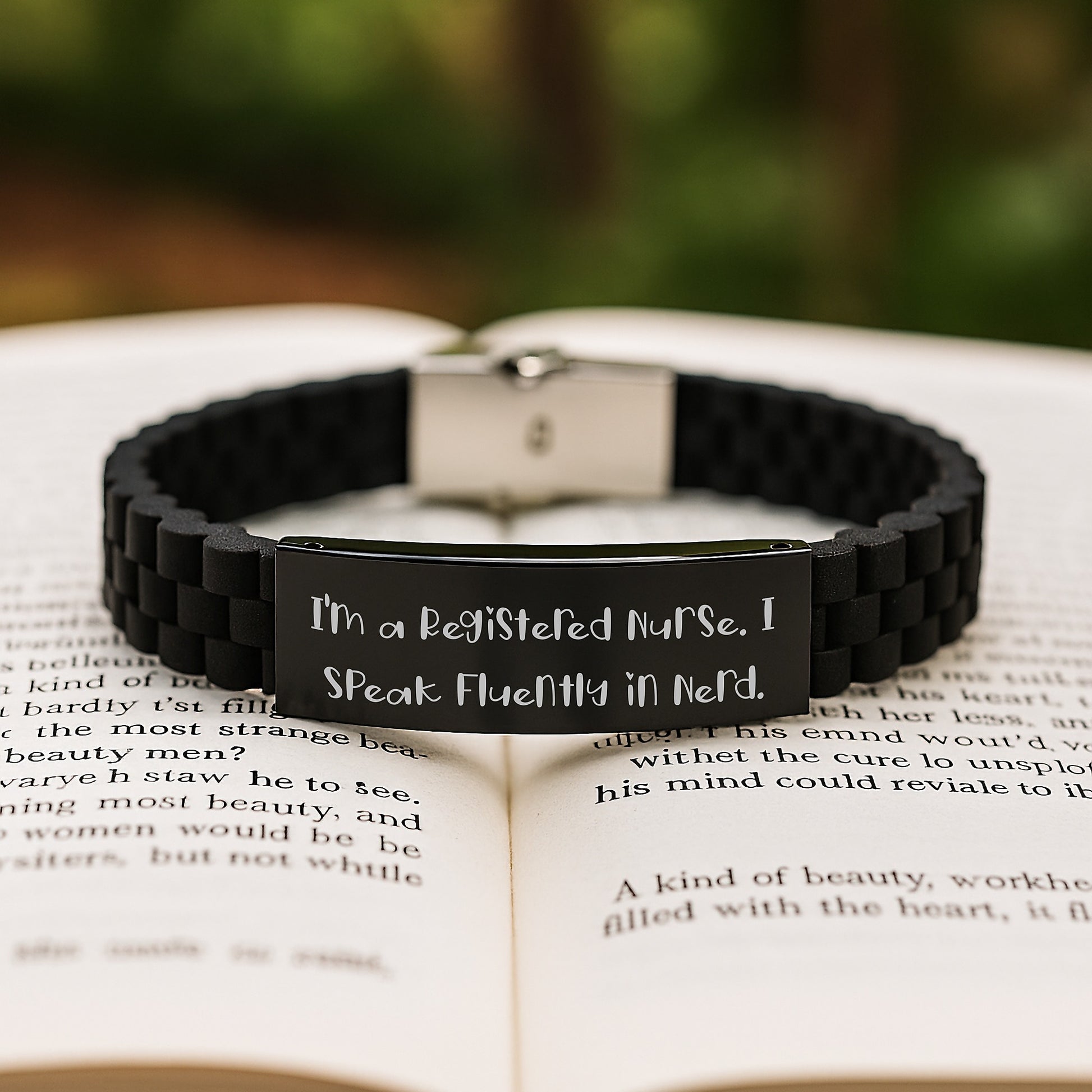 Funny Registered Nurse Gifts - I'm A Registered Nurse. I Speak Fluently In genius. - Glide lock Clasp Black Stainless Steel Adjustable Graduation Unique Gifts from Family - Image 2