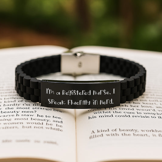 Funny Registered Nurse Gifts - I'm A Registered Nurse. I Speak Fluently In genius. - Glide lock Clasp Black Stainless Steel Adjustable Graduation Unique Gifts from Family - Image 2