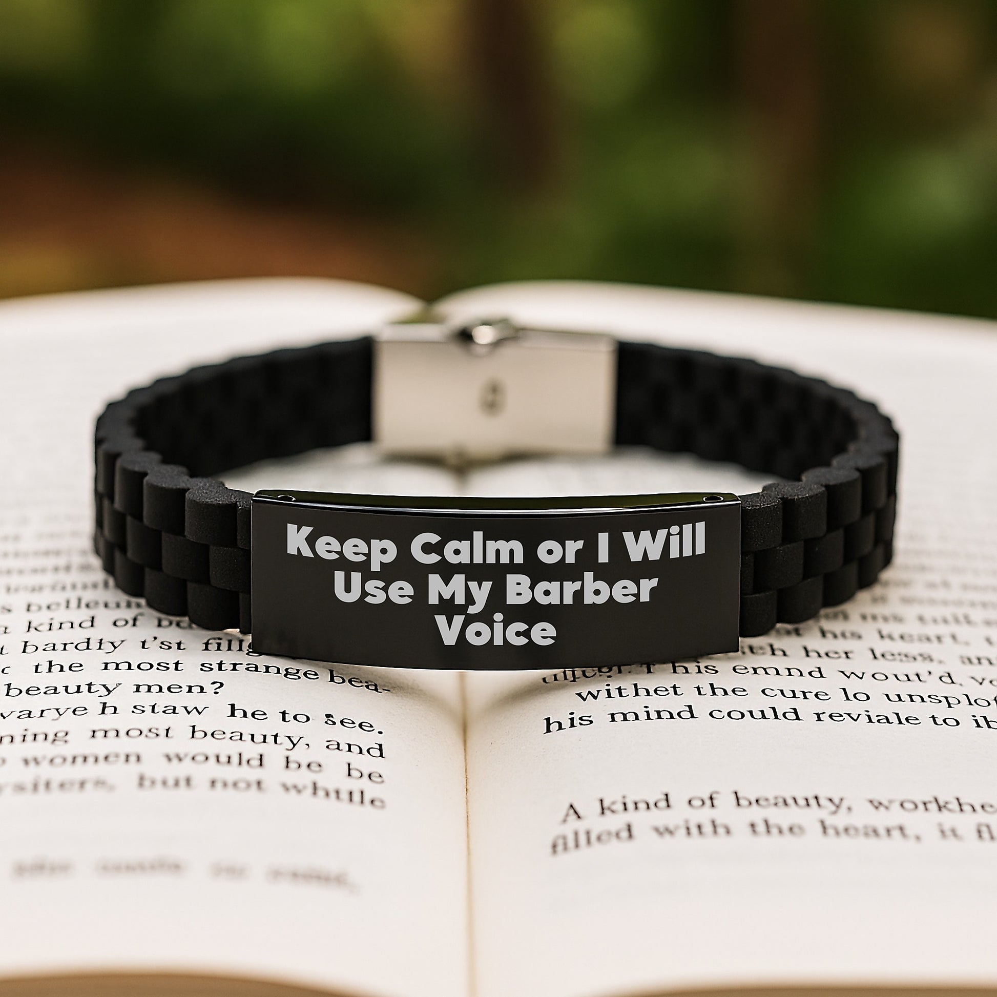 Funny Barber Gifts from Friends for Men - Keep Calm Or I Will Use My Barber Voice Black Glide lock Clasp Bracelet for Christmas Unique Presents - Image 2