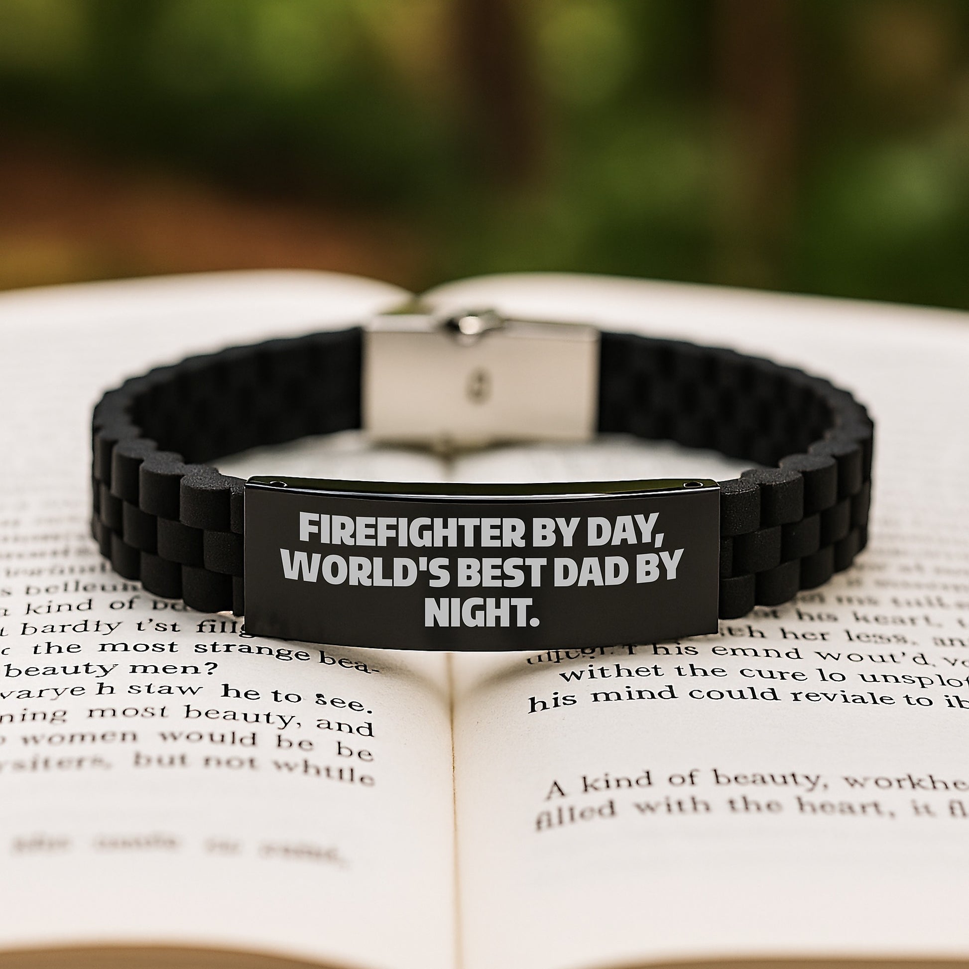 Funny Firefighter Gifts from Men for Firefighter - Glide lock Clasp Bracelet, Firefighter By Day, World's Best Dad By Night. - Image 2