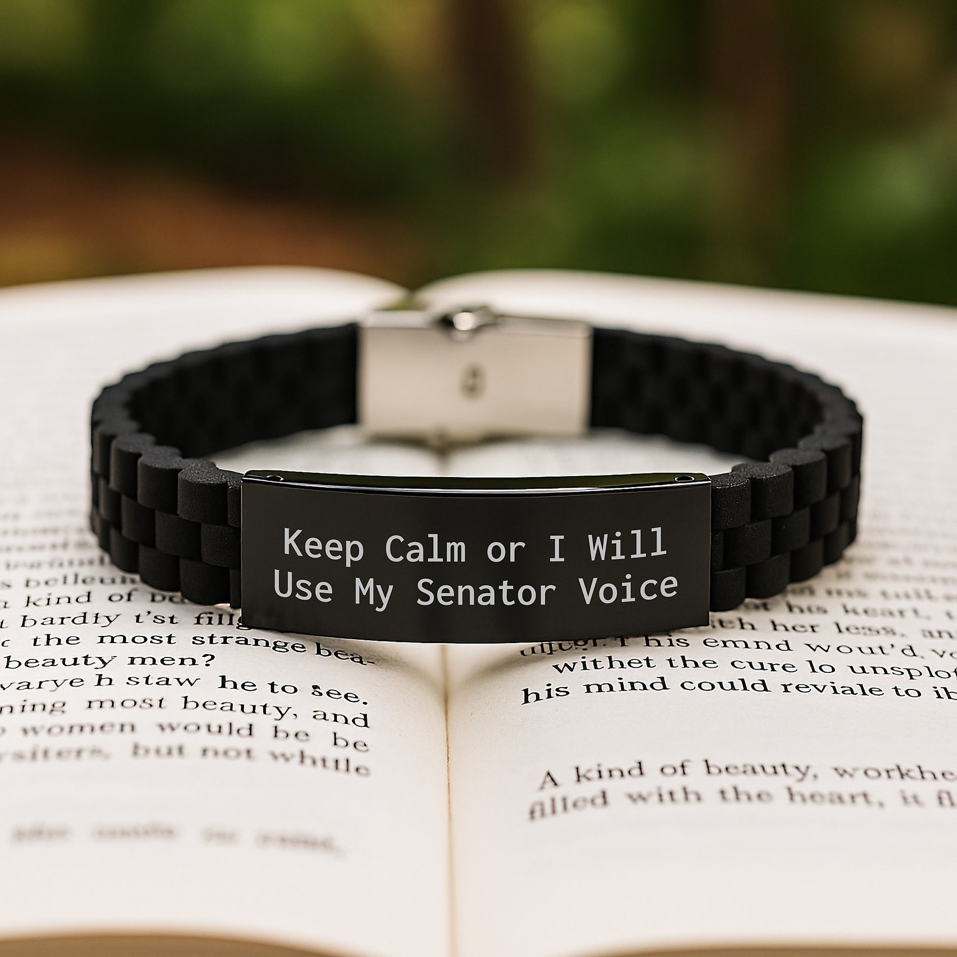 Funny Senator Gifts for Men Women Friends Coworkers, Keep Calm Or I Will Use My Senator Voice Black Glide lock Clasp Bracelet, Christmas Unique Senator Jewelry - Image 2