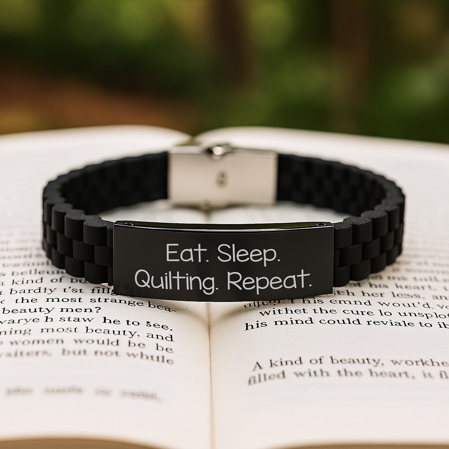 Quilting Gifts for Friends, Quilting Enthusiasts Eat. Sleep. Quilting. Repeat., Glide lock Clasp Bracelet for Graduation - Image 2