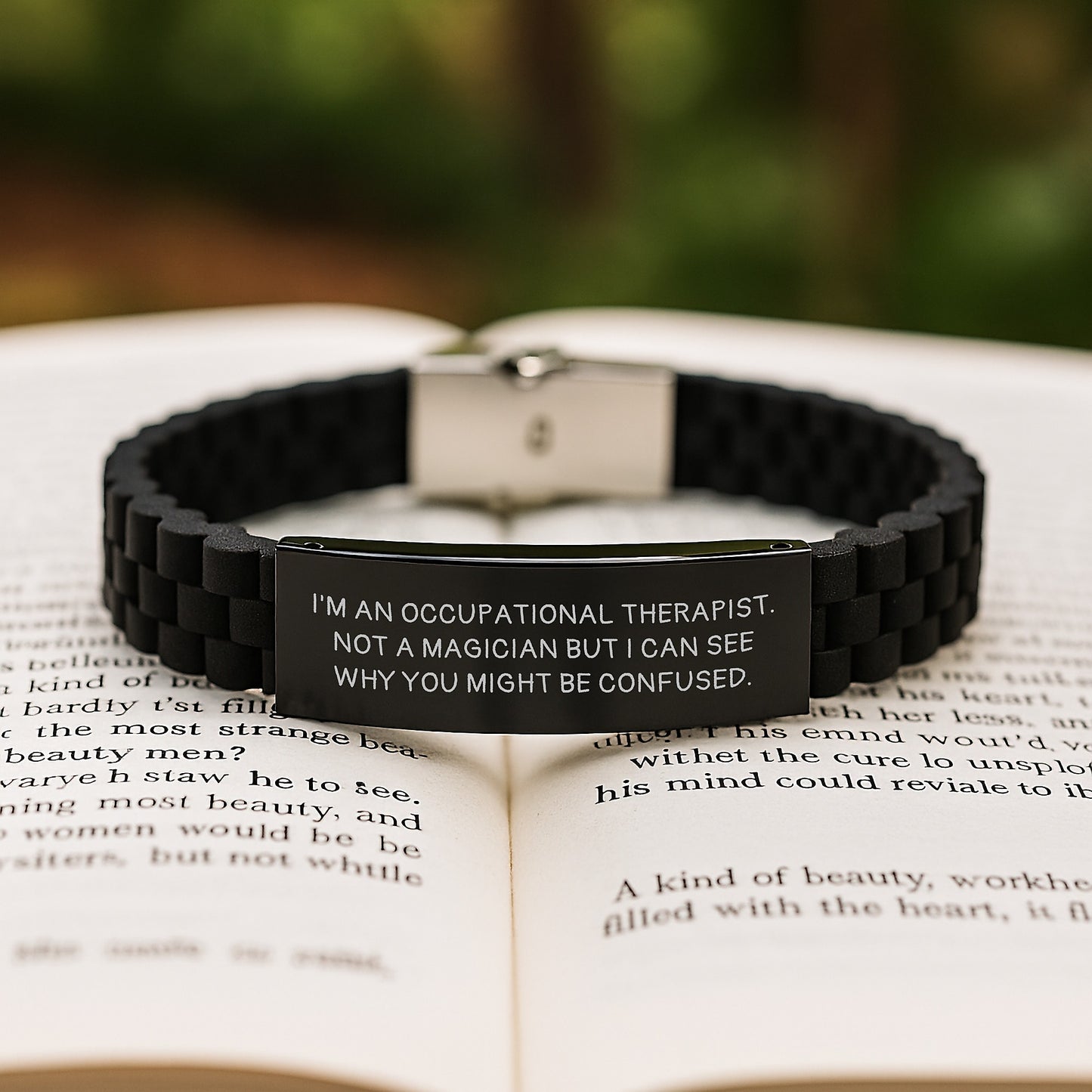 Funny Occupational Therapist Gifts for Men - 'I'm Not a Magician' Glide lock Clasp Bracelet Black Silver Christmas Unique Gifts from Family - Image 2
