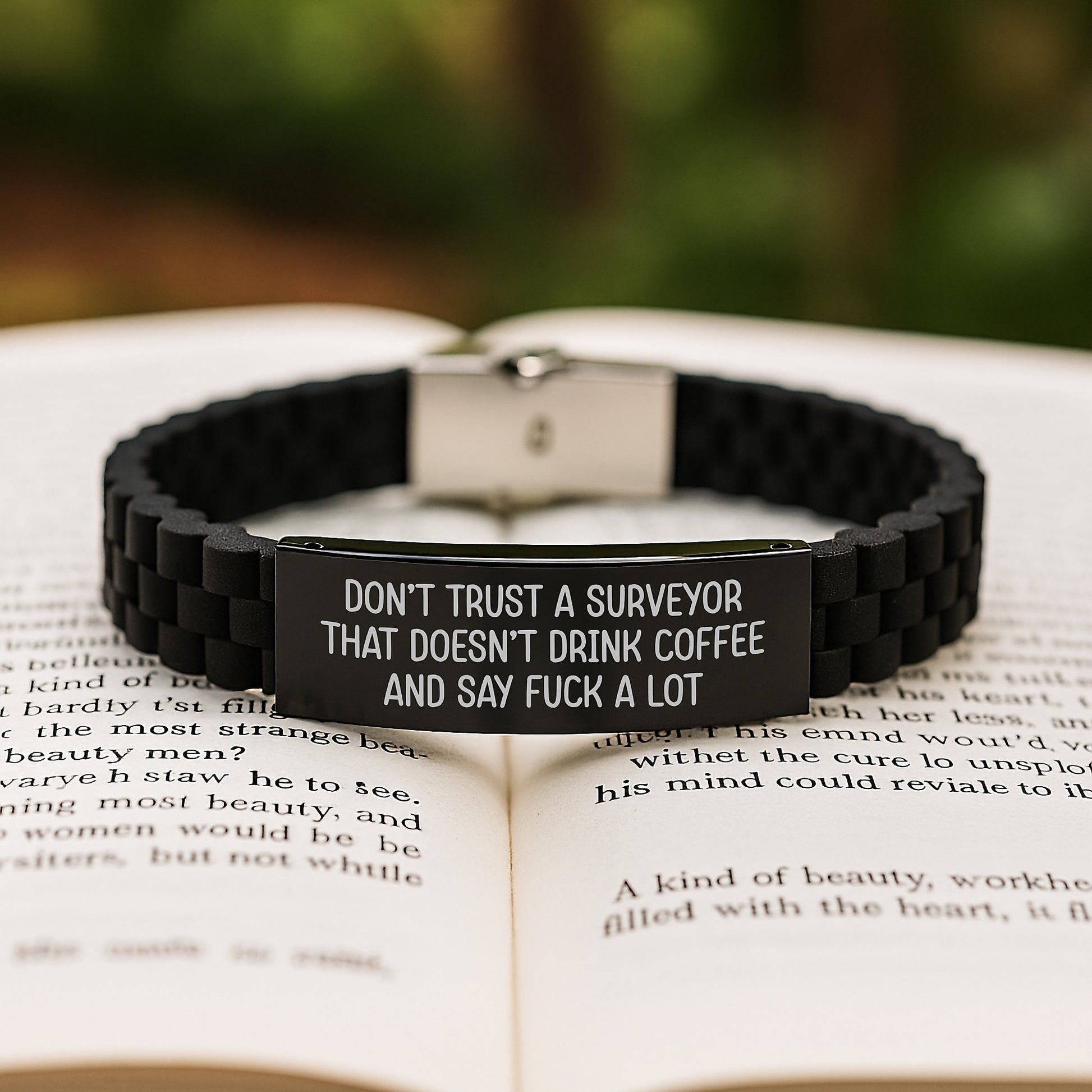 Funny Surveyor Gifts from Friends - Glide lock Clasp Bracelet for Surveyor Men, Gift for Graduation, Don't Trust A Surveyor That Doesn't Drink Coffee And Say F--k A Lot - Image 2