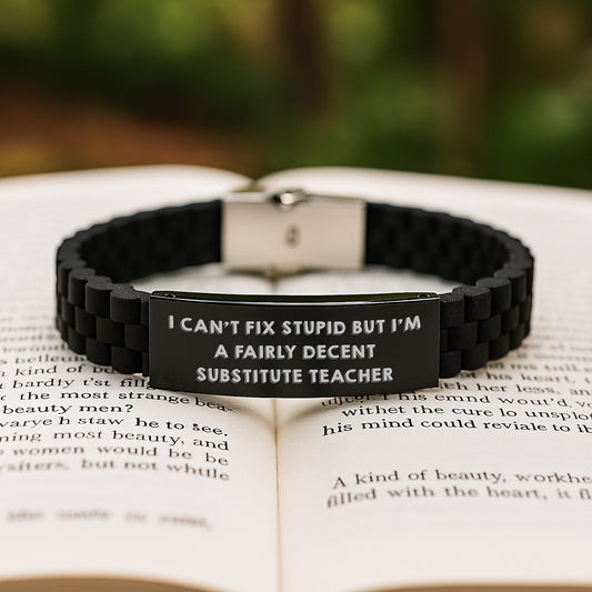 Funny Substitute Teacher Gifts, Glide lock Clasp Bracelet, Adjustable, Black Stainless Steel, Silicone, Gifts from Friends, Gifts for Substitute Teachers, Graduation Unique Gifts, Encouragement Quote - Image 2