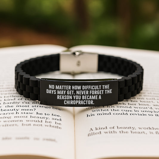 Inspirational Chiropractor Gifts from Men, Women, or Friends for Chiropractor Graduation, Glide lock Clasp Black Stainless Steel Silicone Adjustable Bracel, Never Forget the Reason - Image 2