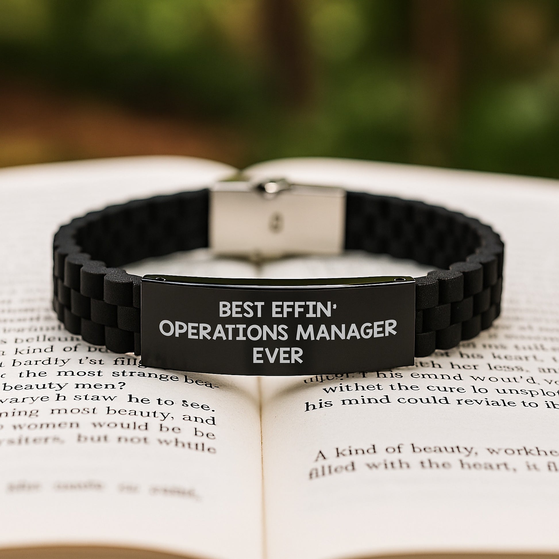 Funny Operations Manager Gifts for Him - 'Best Effin' Operations Manager Ever' Glide lock Clasp Bracelet, Adjustable Black Stainless Steel and Silicone, Perfect for Graduation, from Friends or Family - Image 2
