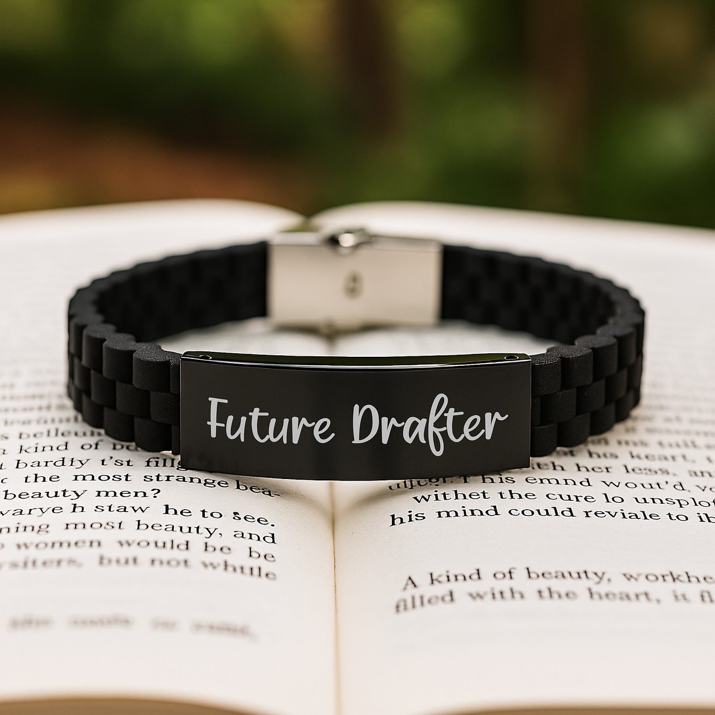 Funny Drafter Gifts from Friends for Birthday, Glide lock Clasp Bracelet Quote, Unique Men's Jewelry, Adjustable Silver Black Stainless Steel - Image 2