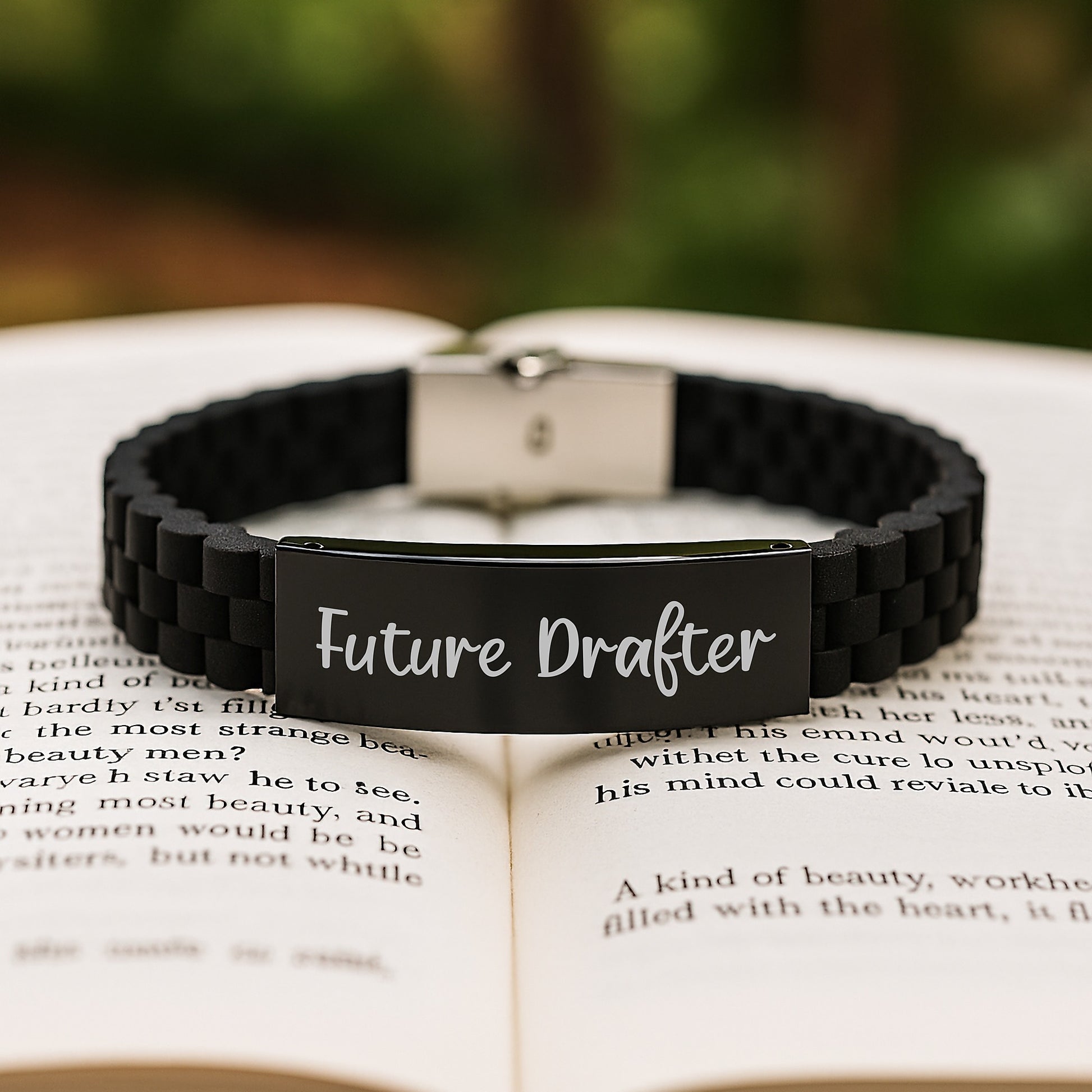 Funny Drafter Gifts from Friends for Birthday, Glide lock Clasp Bracelet Quote, Unique Men's Jewelry, Adjustable Silver Black Stainless Steel - Image 2