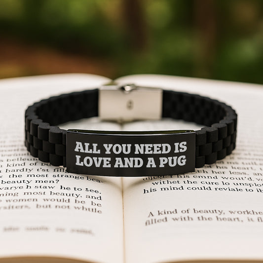 Pug Dog Lovers Gifts for Christmas, Glide lock Clasp Bracelet with Funny Quote - Gifts from Friends and Family, Adjustable Silver Black Stainless Steel and Silicone - Image 2