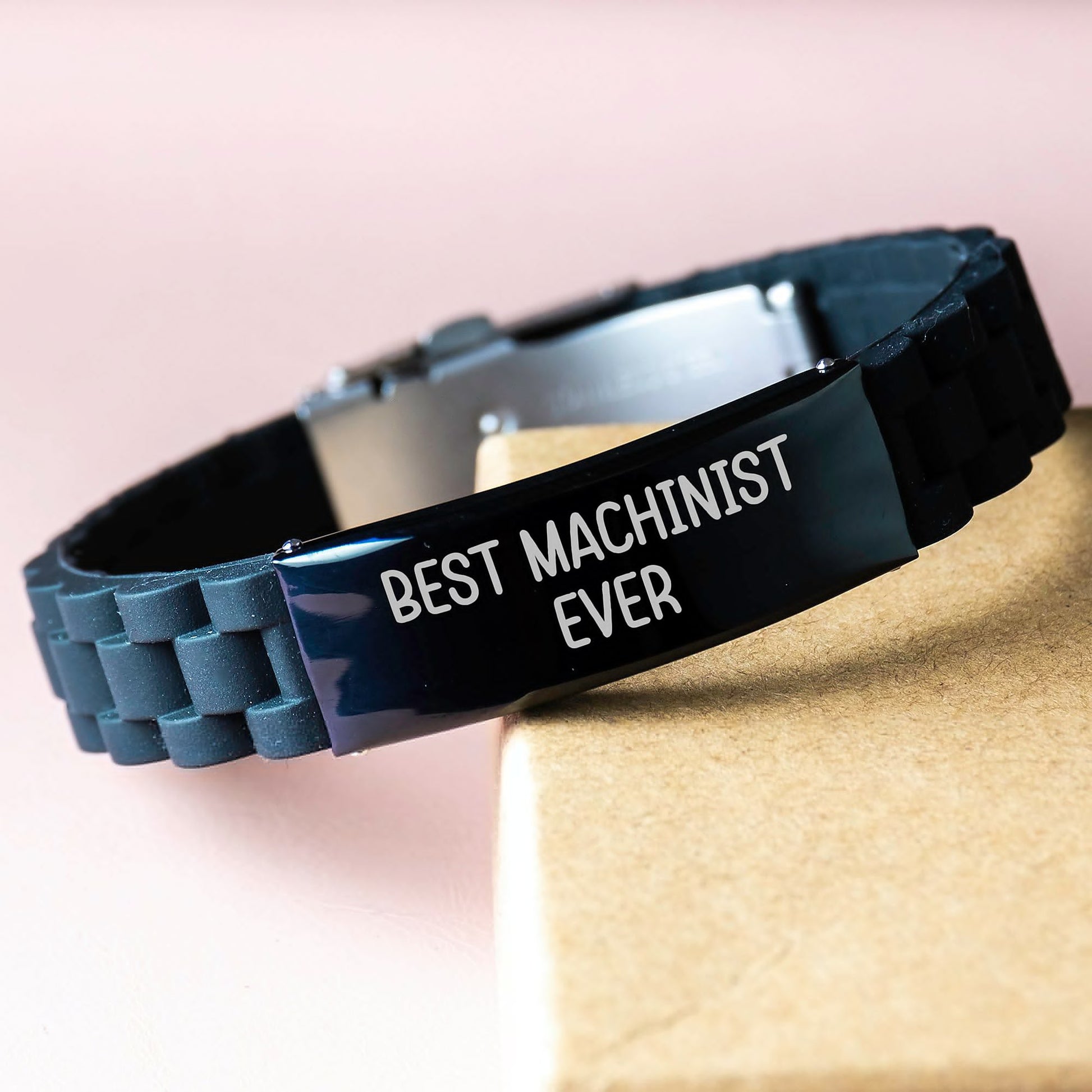 Machinist Gifts from Best Machinist Ever, Inspirational Glide lock Clasp Birthday Jewelry for Men, Funny Quote, Adjustable Black Stainless Steel Silicone - Image 3