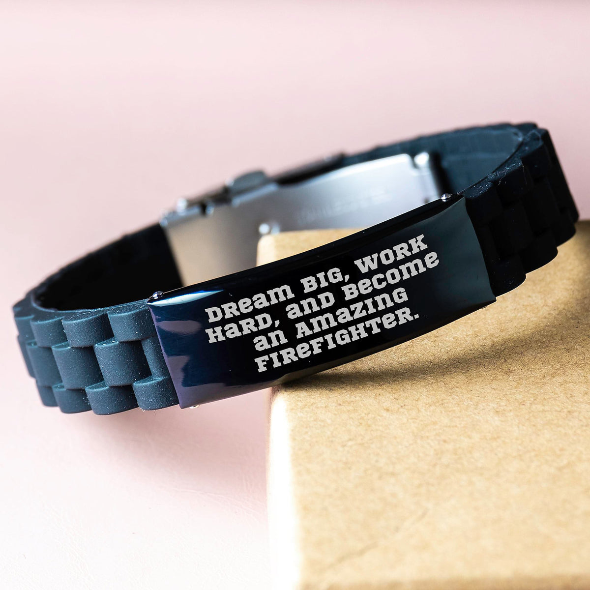 Firefighter Gifts from Friends, Inspirational Glide lock Clasp Bracelet, Dream Big Work Hard Quote, Birthday Unique Gifts, Firefighter Men's Jewelry - Image 3