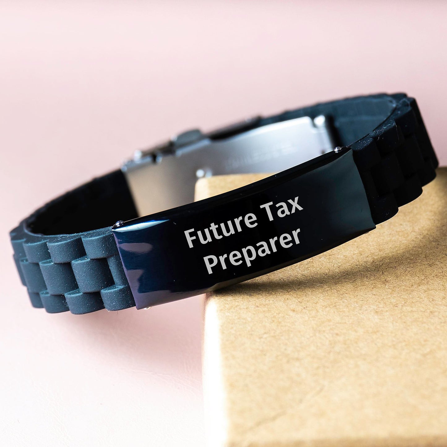 Funny Tax Preparer Gifts for Men, Birthday Unique Gifts from Friends, Glide lock Clasp Bracelet with 'Future Tax Preparer' - Image 3