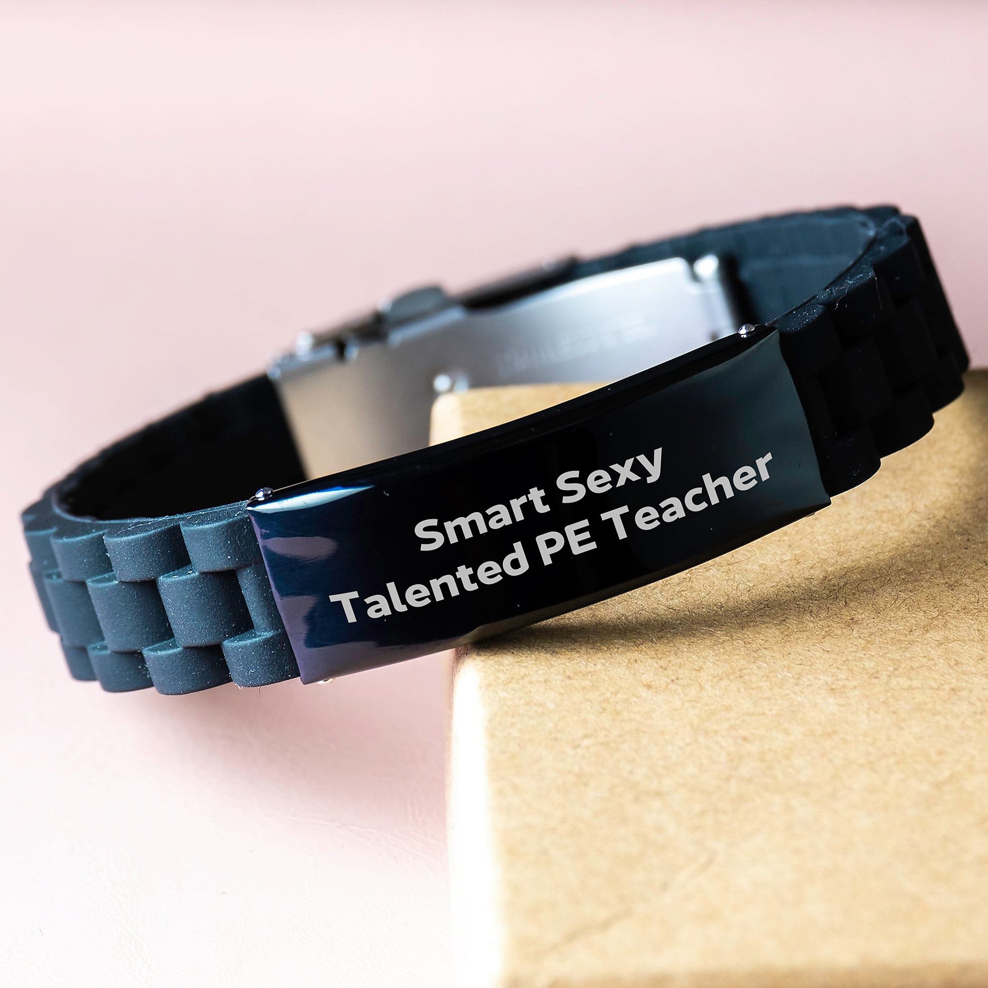 Funny PE Teacher Gifts for Men, Smart Sexy Talented PE Teacher Glide lock Clasp Bracelet, Adjustable, Black, Graduation Unique Gifts from Men to PE Teacher - Image 3