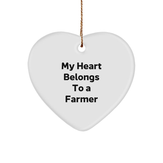 Funny Farmer Gifts from Friends - Heart Ornament, 'My Heart Belongs To A Farmer' Quote for Christmas Unique Gifts for Farmer Men - Image 1