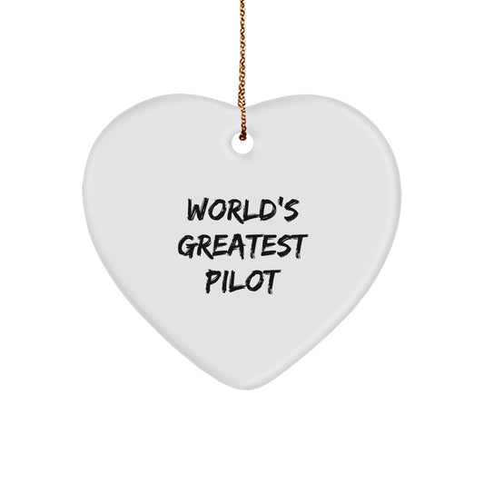 Gifts from Pilot Friends Unique Christmas Pilots Gifts World's Greatest Pilot Heart Ornament, Pilot Christmas Decorations for Men, Funny Pilot Heart Shaped Ornament, Gifts for Pilot Family - Image 1