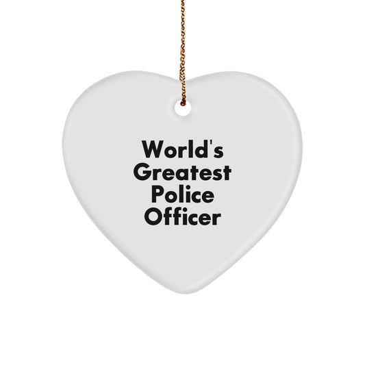 Funny Christmas Unique Gifts for Police Officer - 'World's Greatest' Quote Heart Ornament with Gold Cord, Gifts from Men to Police Officer Friends - Image 1