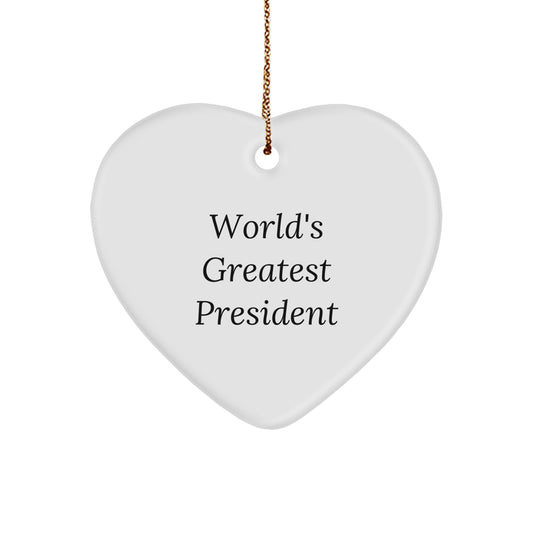Funny President Gifts for Him Unique World's Greatest President Christmas Ornament, Heart Shaped White Gifts from Friends for Men - Image 1
