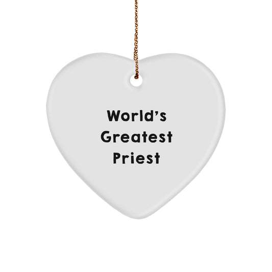 Funny Quote Gifts from Men, World's Greatest Priest Heart Ornament for Priest, Christmas Unique Gifts - Image 1