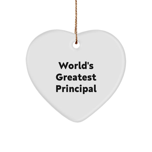 Funny Principal Gifts from Men to Gifts for Principal - Heart Ornament with World's Greatest Principal Quote, Perfect Principal Teacher Gift for Christmas - Image 1