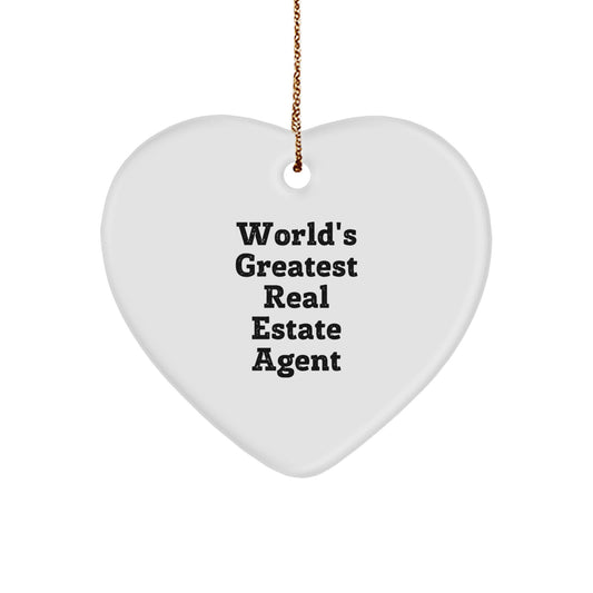 Funny Gifts for Real Estate Agent Friends, Christmas Unique Heart Ornament, World's Greatest Real Estate Agent Quote, Gifts from Men, Women, Friends, Coworkers, Family - Image 1