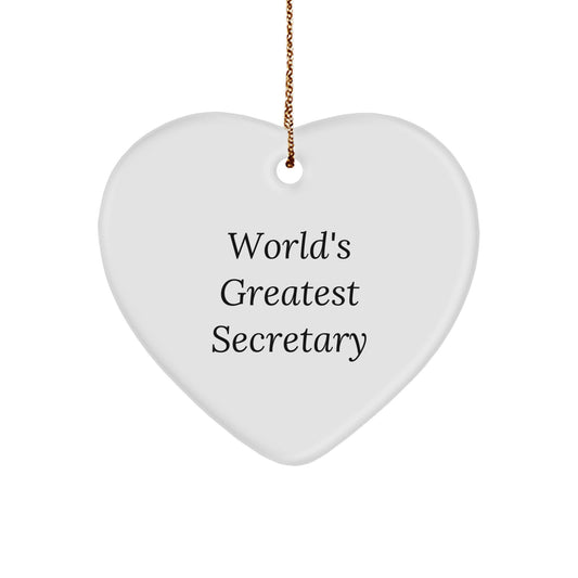 Funny 'World's Greatest Secretary' Heart Ornament Gifts from Men to Family this Christmas - Image 1