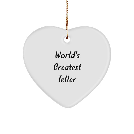 Funny Teller Gifts from Friends for Men, Heart Ornament with 'World's Greatest Teller' Quote, Unique Christmas Unique Gifts for Him - Image 1