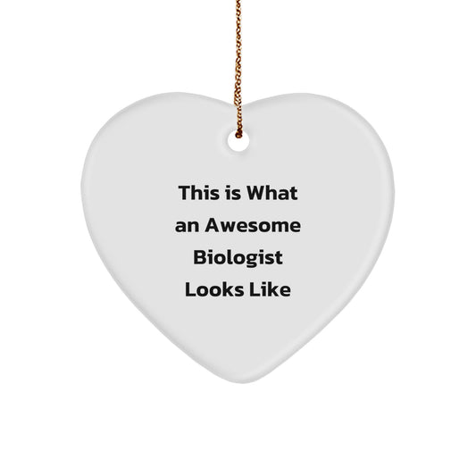 Funny Biologist Gifts from Friends, A Heart Ornament for Christmas - 'This Is What An Awesome Biologist Looks Like' - Image 1
