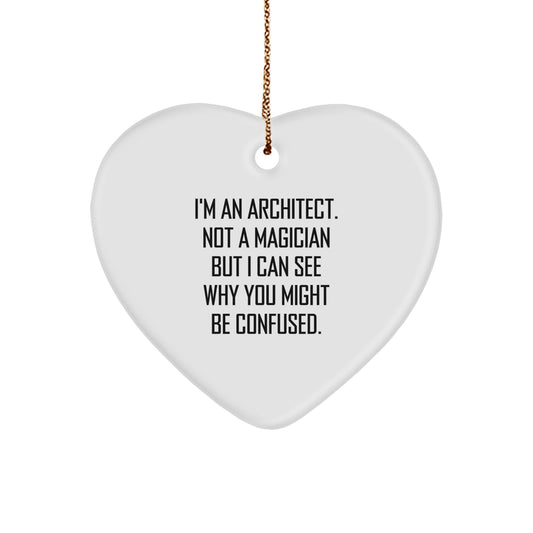 Funny Architect Heart Ornament, Gifts for Men, Women, Friends, Coworkers from Family, Unique Christmas Memorable Presents for Architects, Heart Shaped Decorations - Image 1