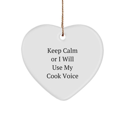 Funny Keep Calm Cook Gifts from Friends for Christmas Heart Ornament, White Color, Heart Shaped, Durable MDF, High-Gloss Plastic Finish - Image 1