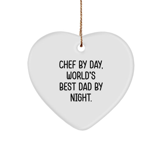 Gifts from Men to Chefs, Funny Chef Heart Ornament, Christmas Unique Gifts for Chefs By Day, World's Best Dad By Night. - Image 1