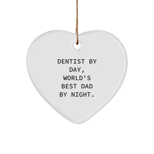 Funny Dentist Gifts for Men, Heart Ornament with 'Dentist By Day, World's Best Dad By Night.' Quote, Christmas Unique Gifts from Family to Dentist - Image 1