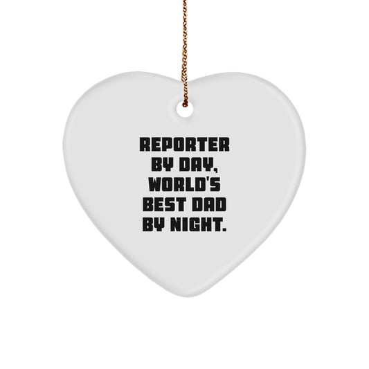 Funny Reporter Gifts for Men by Day World's Best Dad by Night Heart Ornament Christmas Unique - Image 1