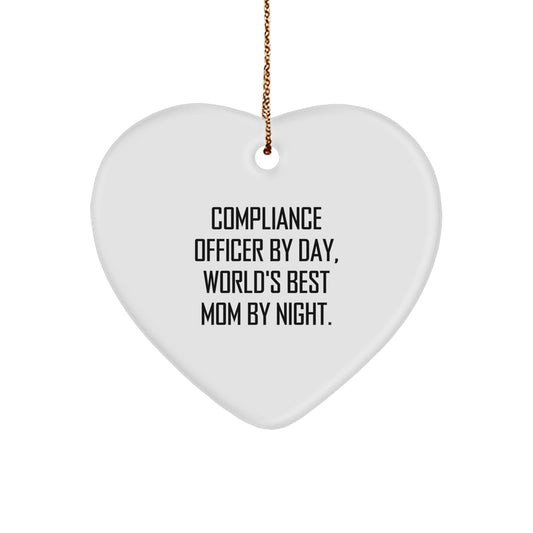 Compliance Officer Gifts - Funny Heart Ornament for Christmas, 'Compliance Officer By Day, World's Best Mom By Night.' from Friends, Coworkers, Family - Image 1