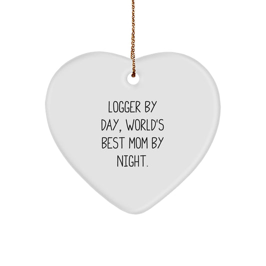Logger Gifts by Day, World's Best Mom by Night - Heart Ornament for Christmas - Image 1