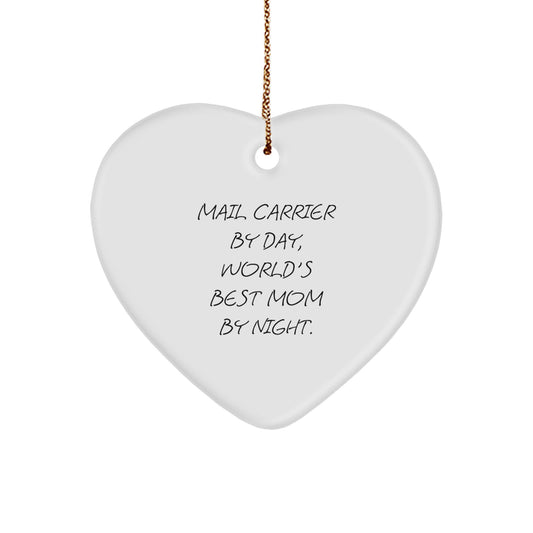 Mail Carrier Gifts from Family - 'Mail Carrier By Day, World's Best Mom By Night.' Heart Ornament for Christmas - Image 1