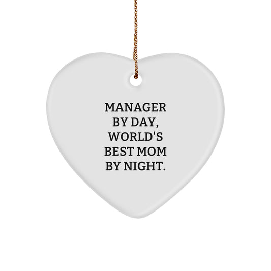 Funny Manager Gifts from Mom, World's Best Manager By Day, Heart Ornament for Christmas - Image 1