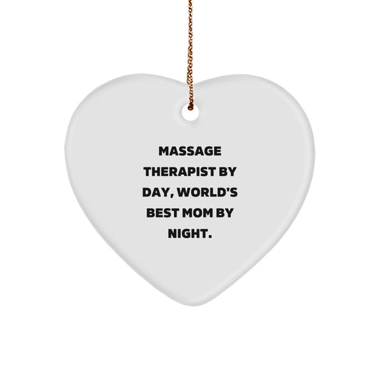 Funny Gift for Massage Therapist Gifts from Mom with 'Massage Therapist By Day, World's Best Mom By Night' Heart Ornament, Gifts for Massage Therapist Christmas Unique Gifts - Image 1