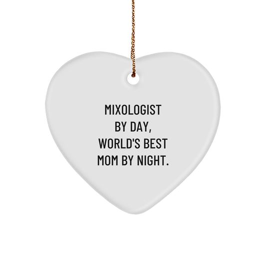 Funny Mixologist Gifts from Mom, Heart Ornament for World's Best Mom, Christmas Unique Decorations - Image 1