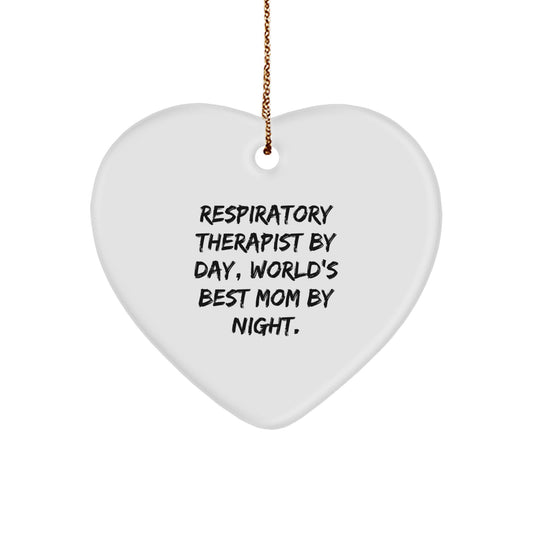 Respiratory Therapist Gifts, Funny Heart Ornament for Christmas - 'Respiratory Therapist By Day, World's Best Mom By Night.' - Image 1