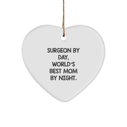 Gifts from Family for Surgeon Mom - Cute 'Surgeon By Day, World's Best Mom By Night' Heart Ornament for Christmas, Unique Personalized Present for Surgeons - Image 1