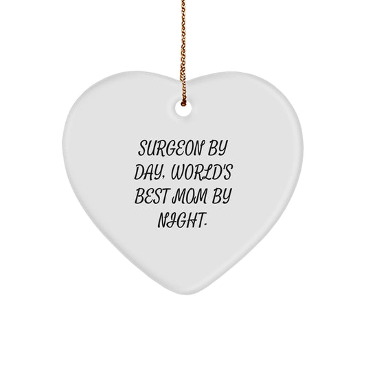 Surgeon Gifts from Family, Funny Heart Ornament for Surgeon By Day Mom By Night, Christmas Unique Decorations - Image 1