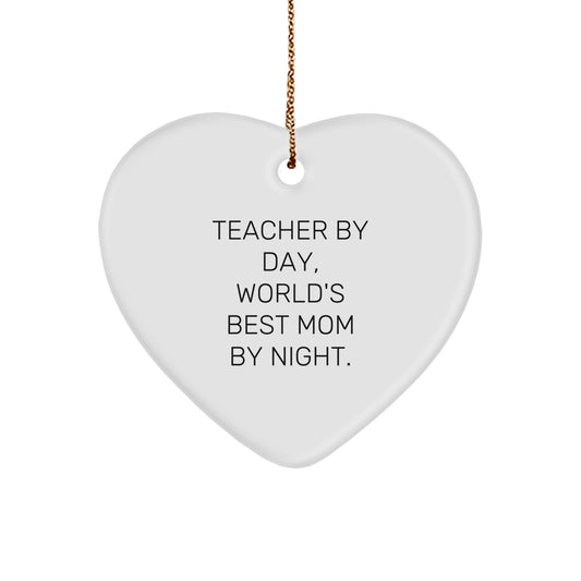 Funny Teacher Heart Ornament, World's Best Mom by Night Gifts for Teacher, Unique Christmas Unique Gifts from Friends to Teacher - Image 1