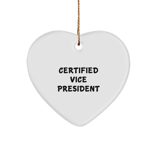 Funny Vice President Heart Ornament Gifts from Coworkers, Gifts for Vice President, White Heart Shape MDF Material, Sublimation Printing, Perfect for Christmas Unique Gifts - Image 1