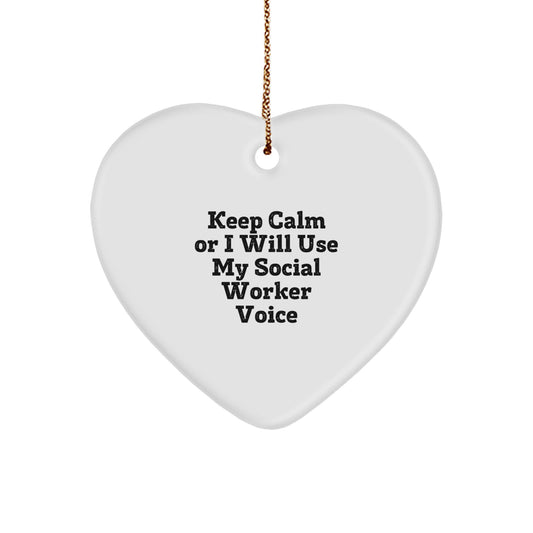 Funny Social Worker Gifts from Friends for Christmas - Keep Calm Heart Ornament, Cute Quote, Unique Present for Coworkers, Family, or Men/Women - Image 1