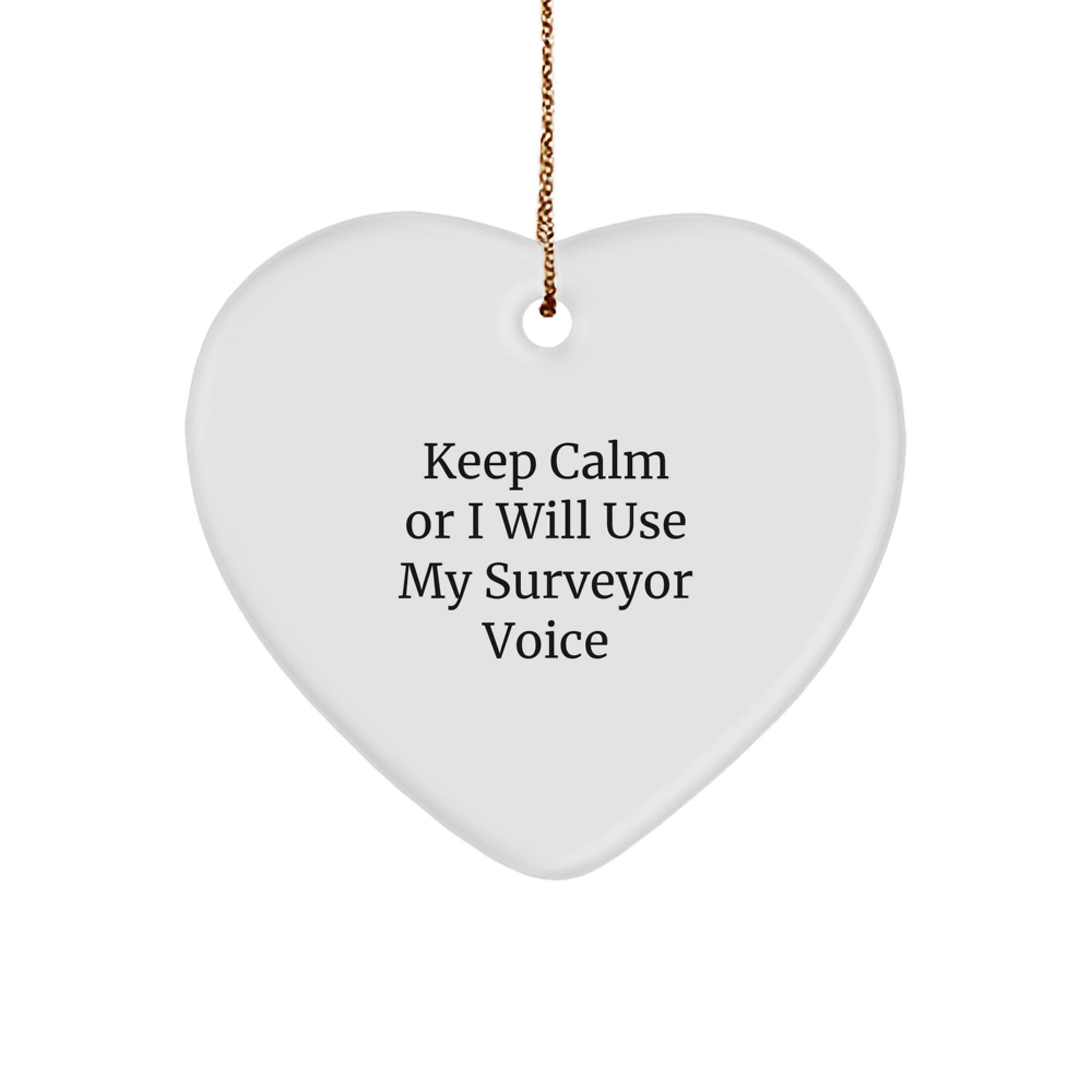 Funny Surveyor Gifts from Men for Surveyor Friends and Family - Heart Ornament with Keep 'Calm Or I Will Use My Surveyor Voice' Quote Christmas Unique Gifts - Image 1