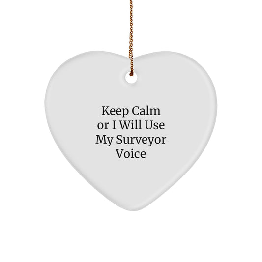 Funny Surveyor Gifts from Men for Surveyor Friends and Family - Heart Ornament with Keep 'Calm Or I Will Use My Surveyor Voice' Quote Christmas Unique Gifts - Image 1