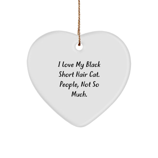 Funny Black Short Hair Cat Gifts from Friends, Heart Ornament for Women, Unique Christmas Unique Gifts for Men, Women, Family, Funny Cat Lovers Gift Idea - Image 1