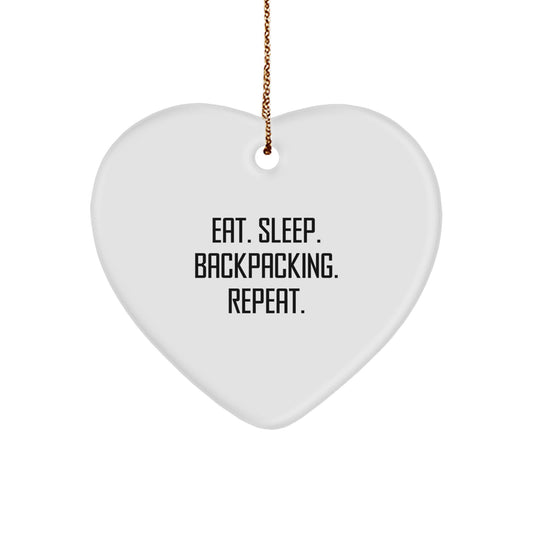 Backpacking Heart Ornament Gifts from Friends for Christmas - Eat. Sleep. Backpacking. Repeat. - Image 1