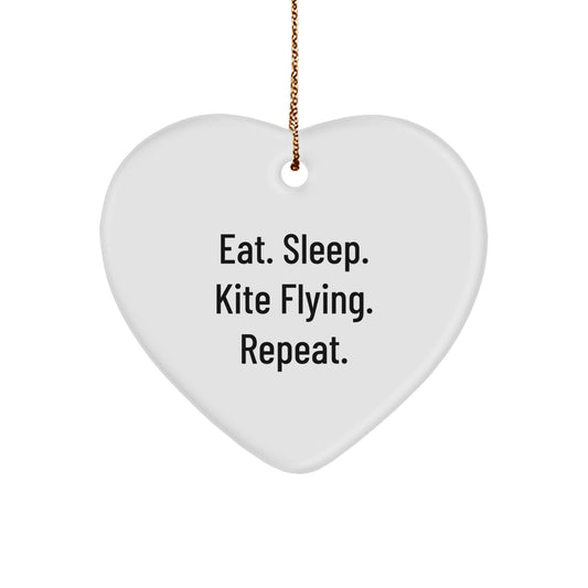 Gifts from Friends for Kite Flying Enthusiasts, Eat. Sleep. Kite Flying. Repeat. Heart Ornament, Christmas Unique Gifts - Image 1
